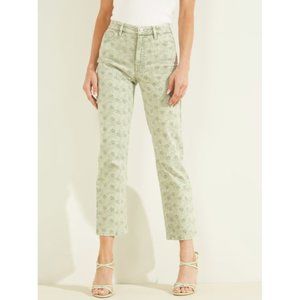 Guess 1981 Straight High-Rise Eyelet Jean in Floridada Green Women's Size 27x32